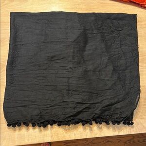 Barneys New York Black Scarf with Pom Pom Trim